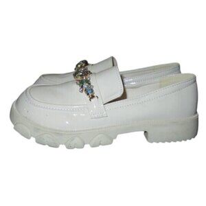 Kiltie Style Cream Gem Embellished Patent Vegan Leather Loafers size 36 or 6